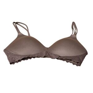 Aerie Real Sunnie Wireless Bra Womens Size 32C Gray Lace Comfort Lightly Padded